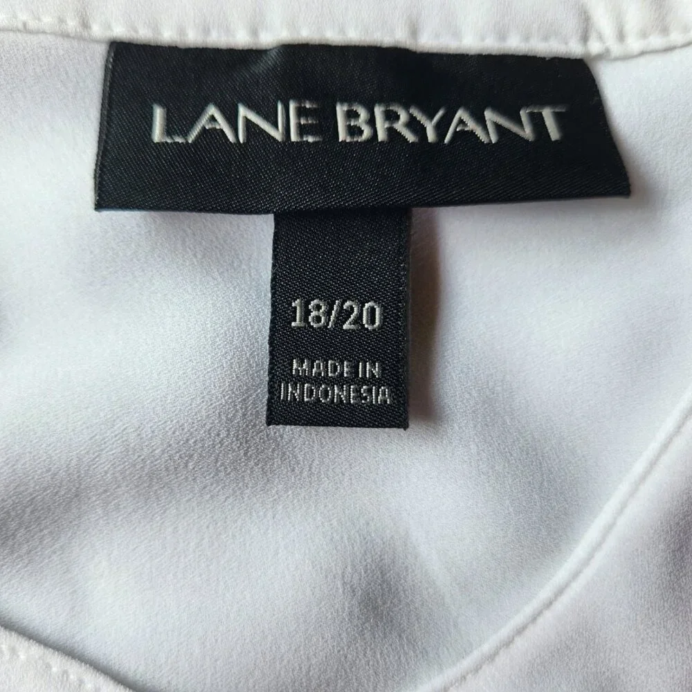Lane Bryant Lng Slv Chiffon Blouse Pocket White w/ Black Whip Stitching Sz 18/20 - Picture 11 of 12
